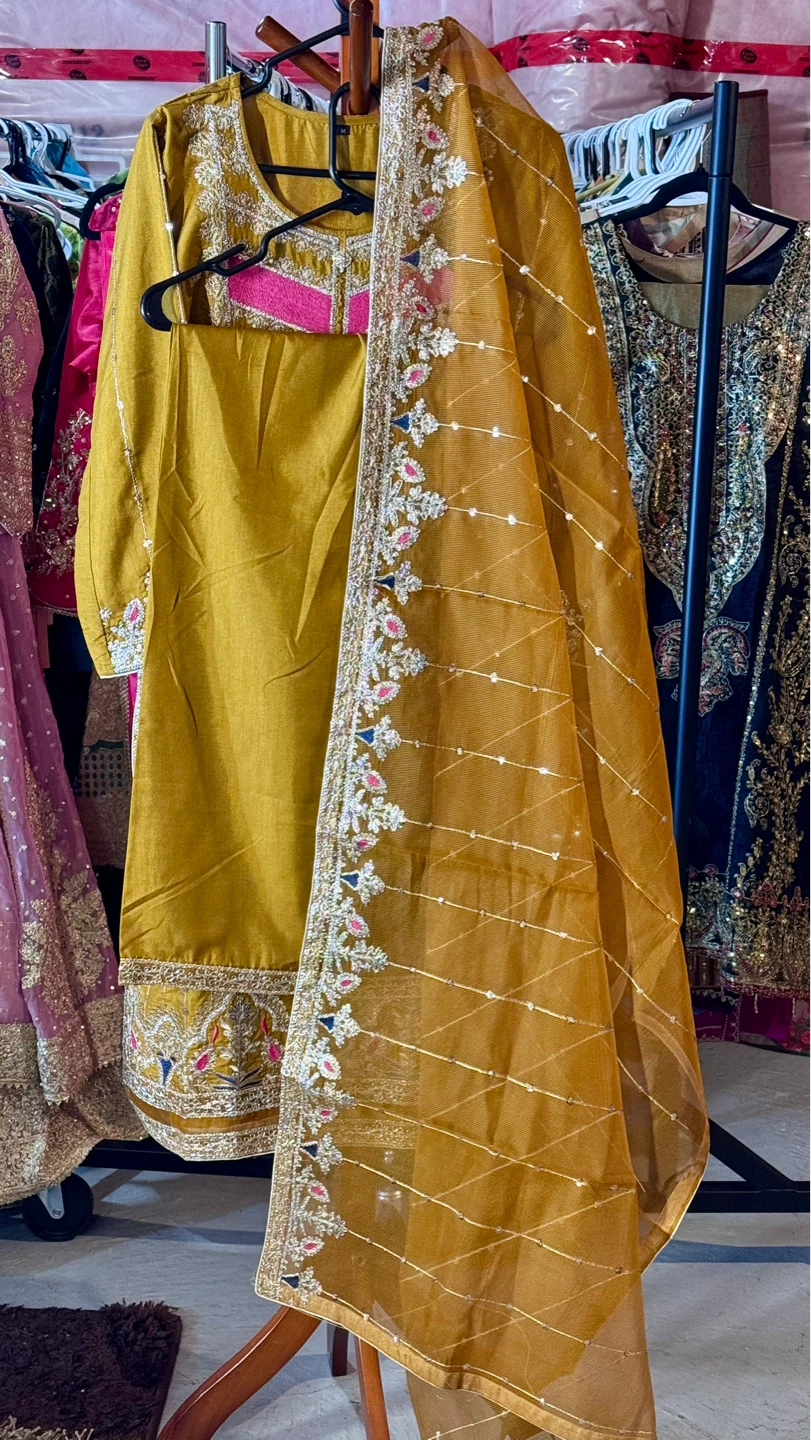 Embroidered Mustard Yellow Kurta with Dupatta
