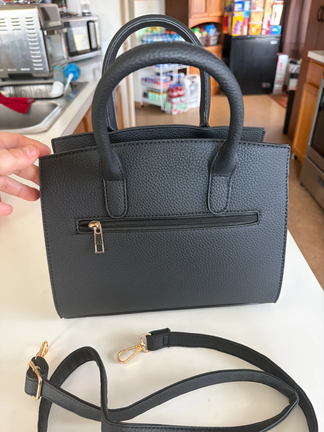 Black Satchel Handbag with Gold Hardware - photo 3