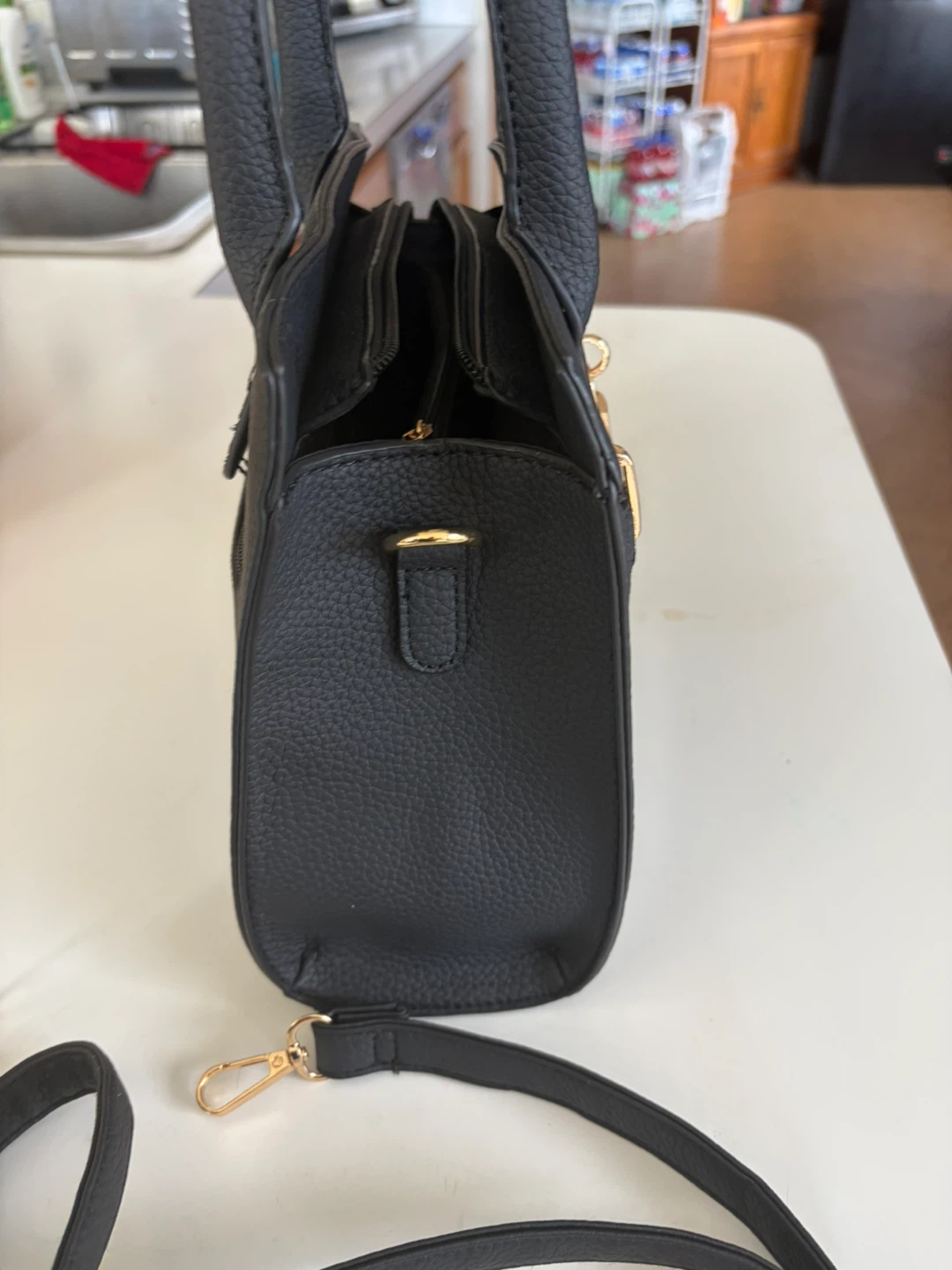 Black Satchel Handbag with Gold Hardware - photo 4