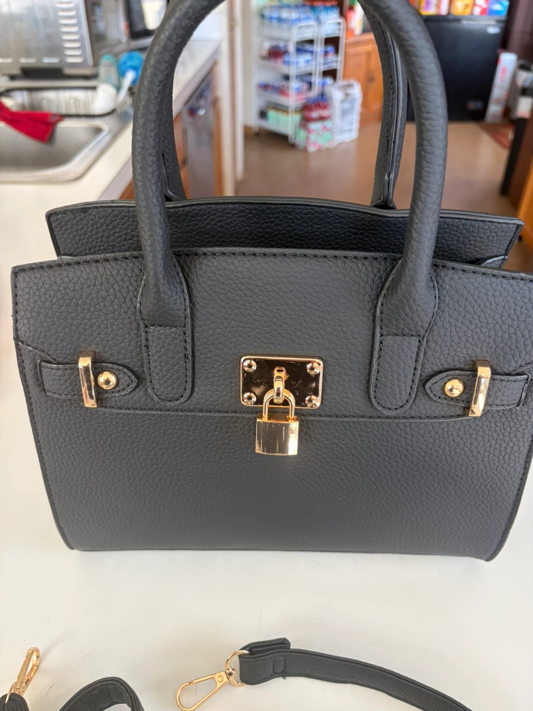 Black Satchel Handbag with Gold Hardware - photo 5