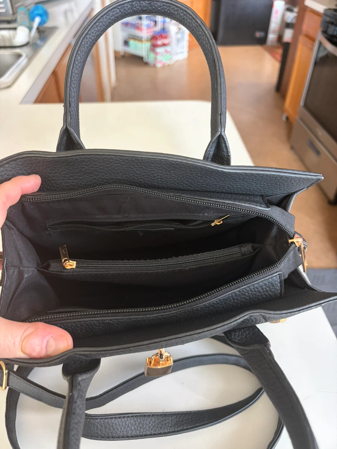 Black Satchel Handbag with Gold Hardware - photo 2