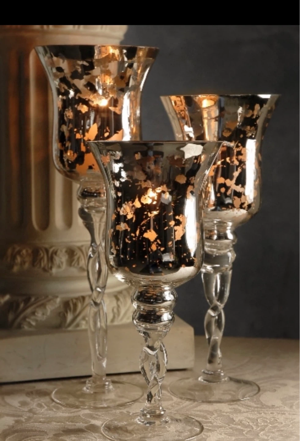 Set of 3 Mercury Glass Candle Holders