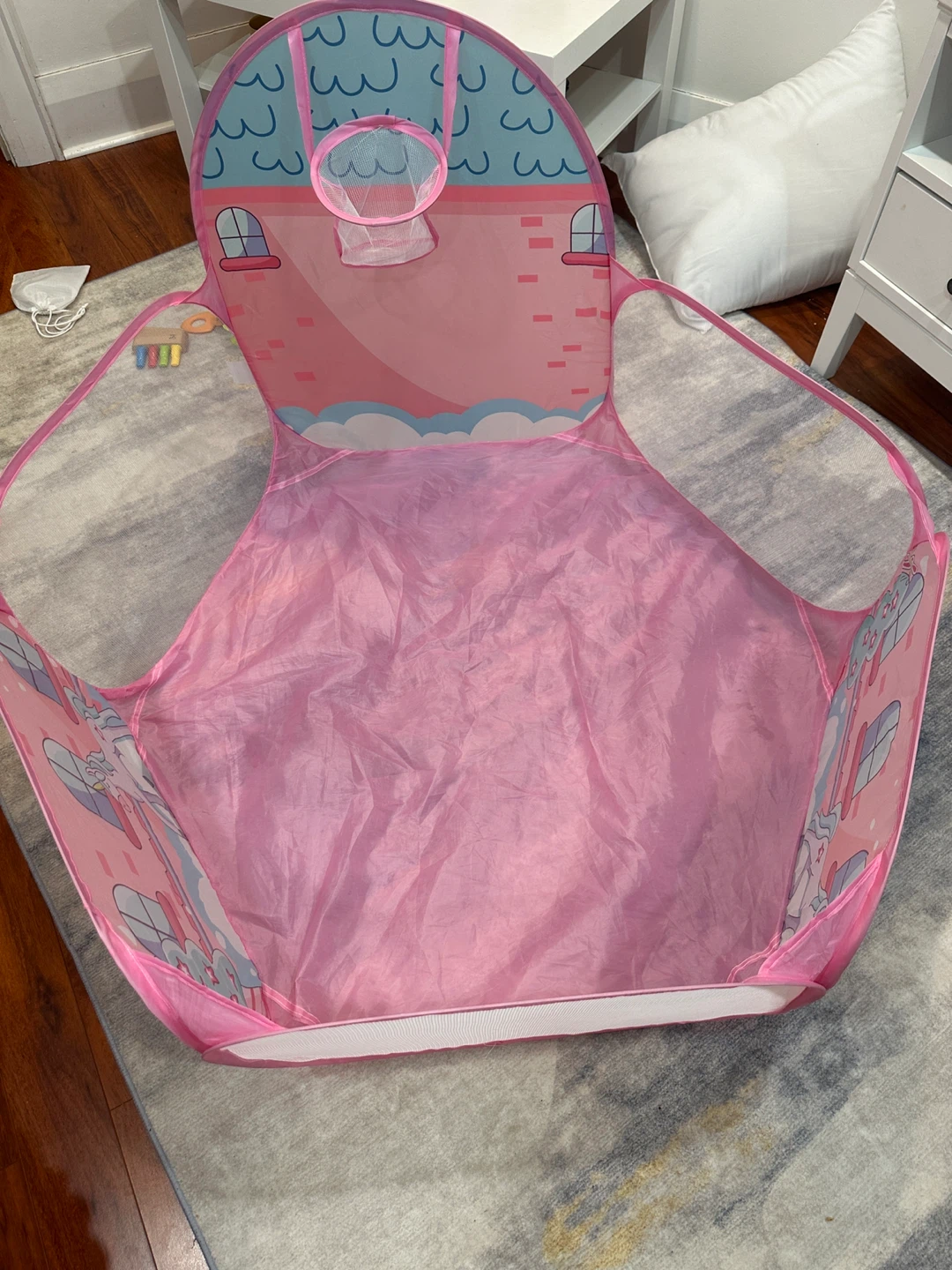 Kids Pink Unicorn Play Tent with Basketball Hoop