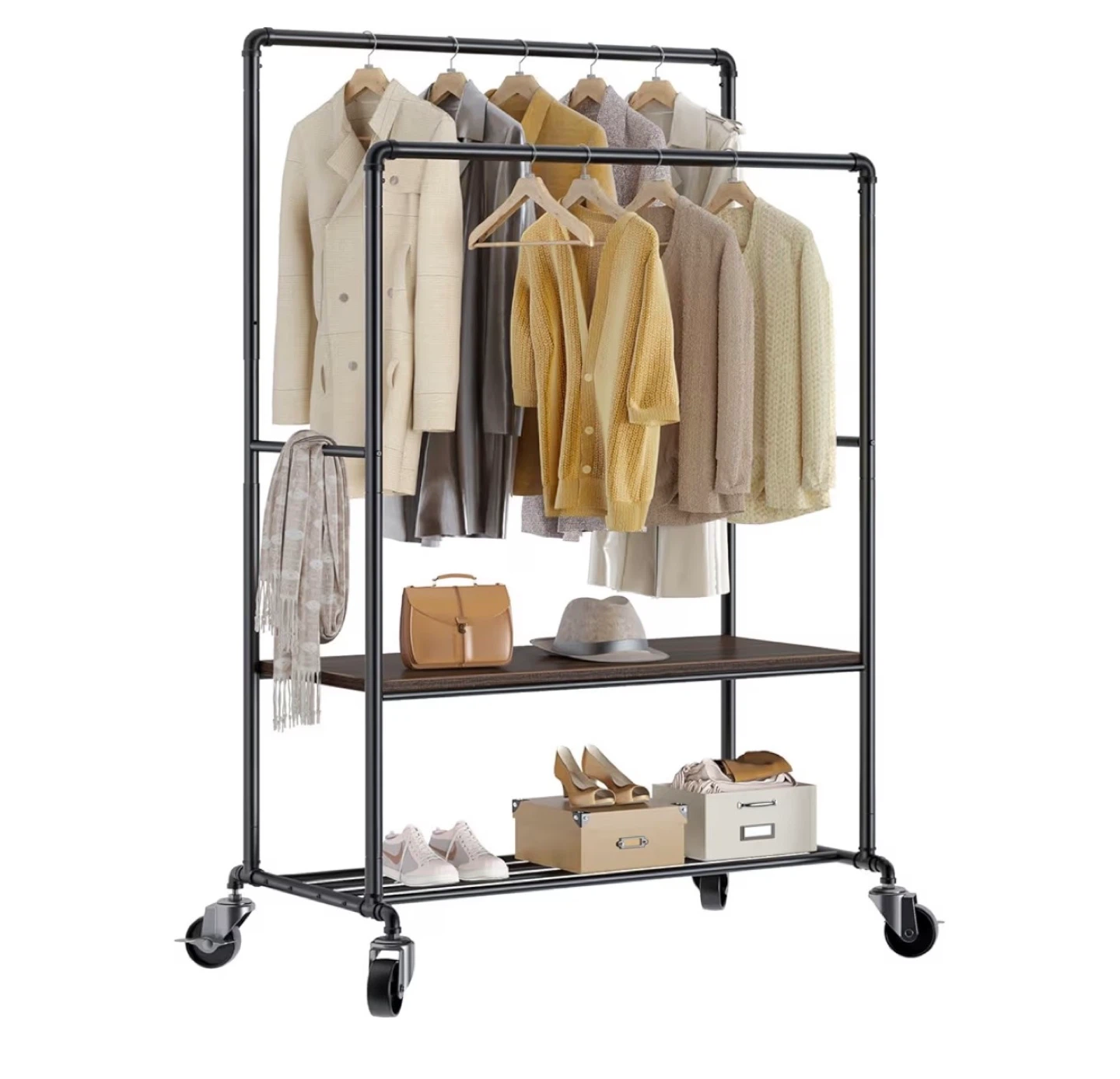 Double Rod Garment Rack with Shelf