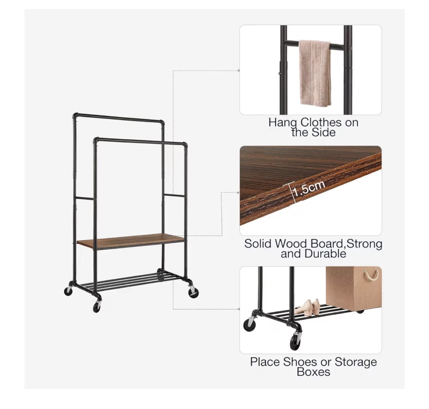 Double Rod Garment Rack with Shelf - photo 3
