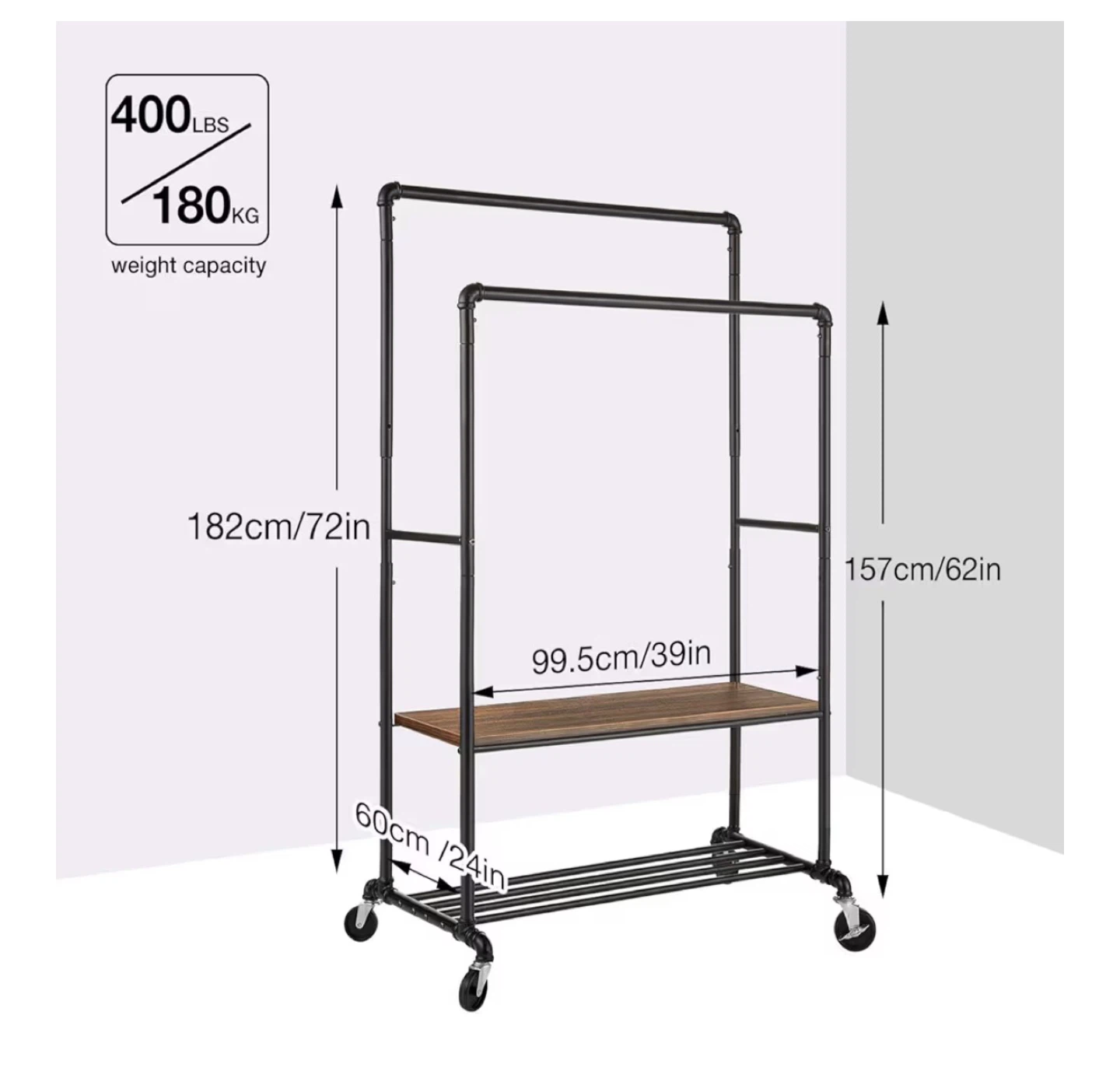 Double Rod Garment Rack with Shelf - photo 2