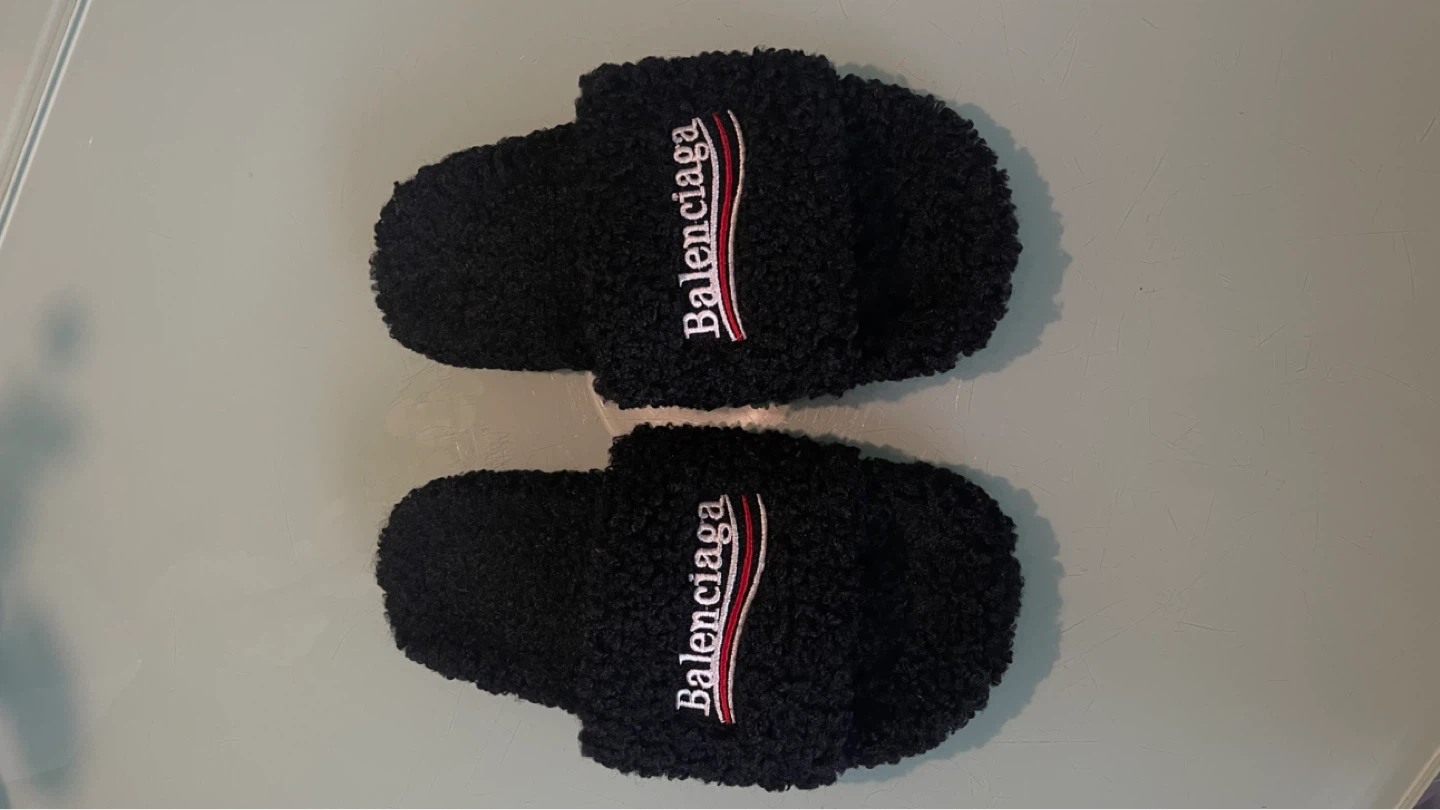 Balenciaga Black Fur Slides