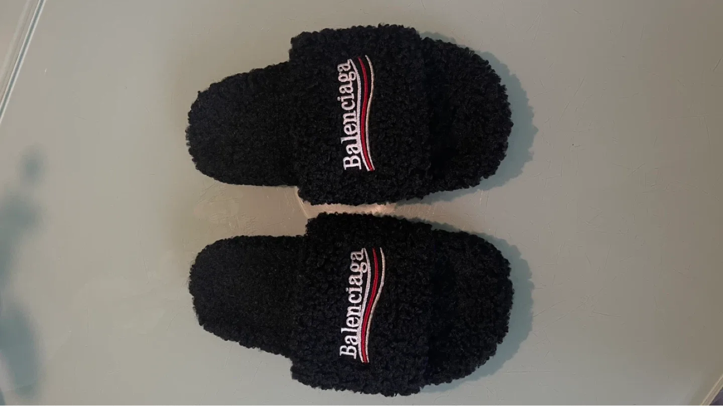 Balenciaga Black Fur Slides