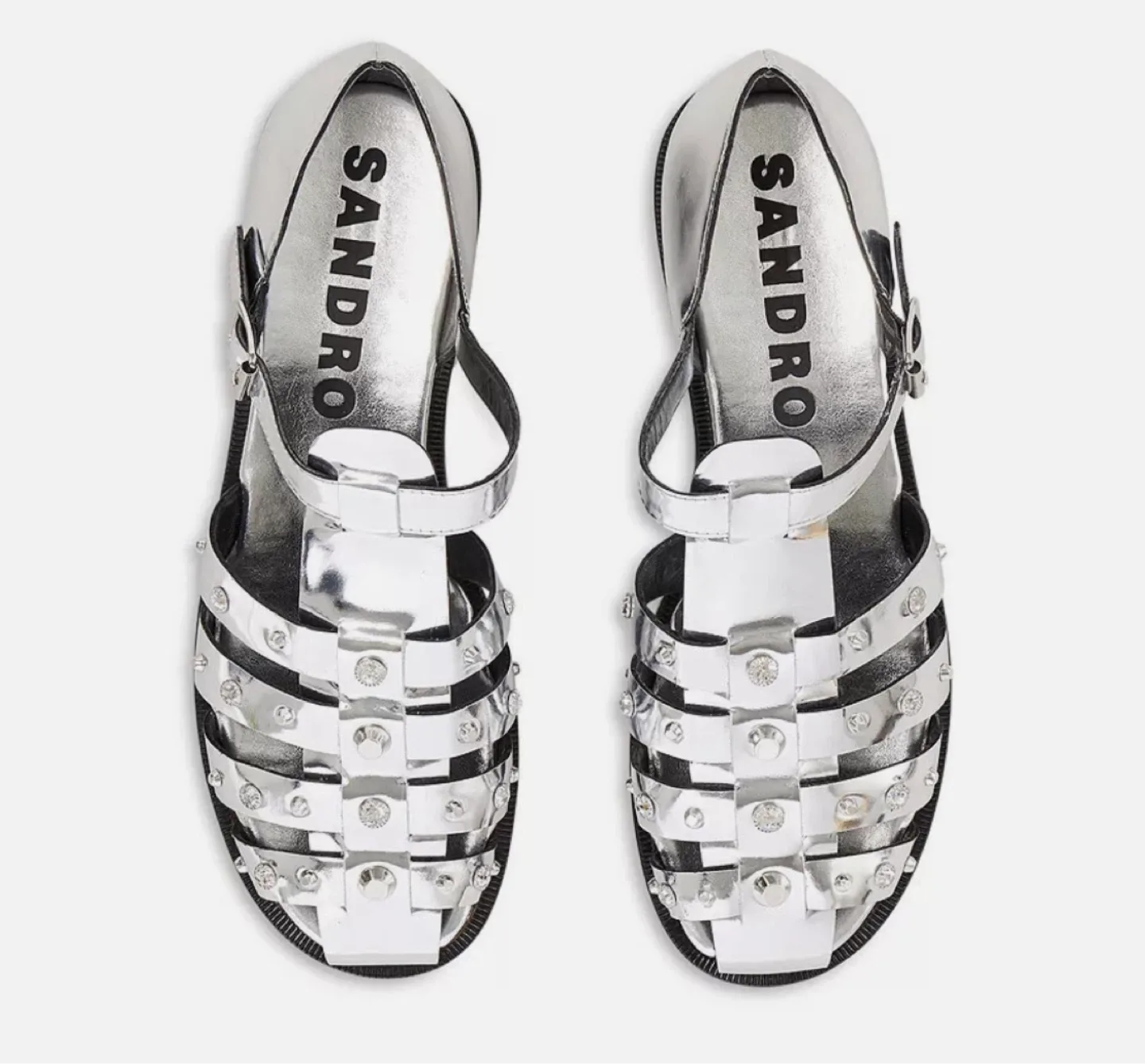 Sandro Silver Studded Gladiator Sandals - size 37