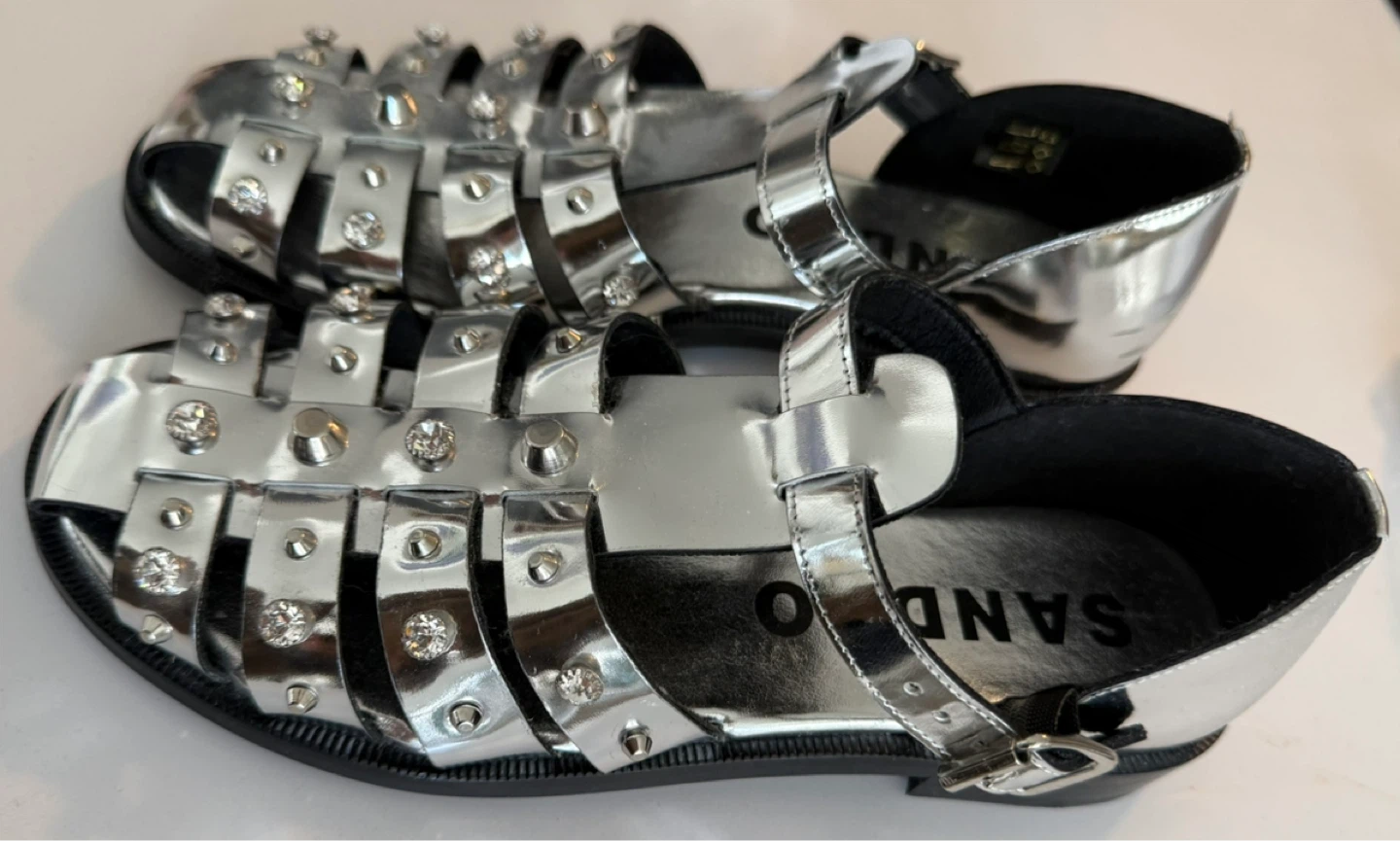 Sandro Silver Studded Gladiator Sandals - size 37 - photo 5
