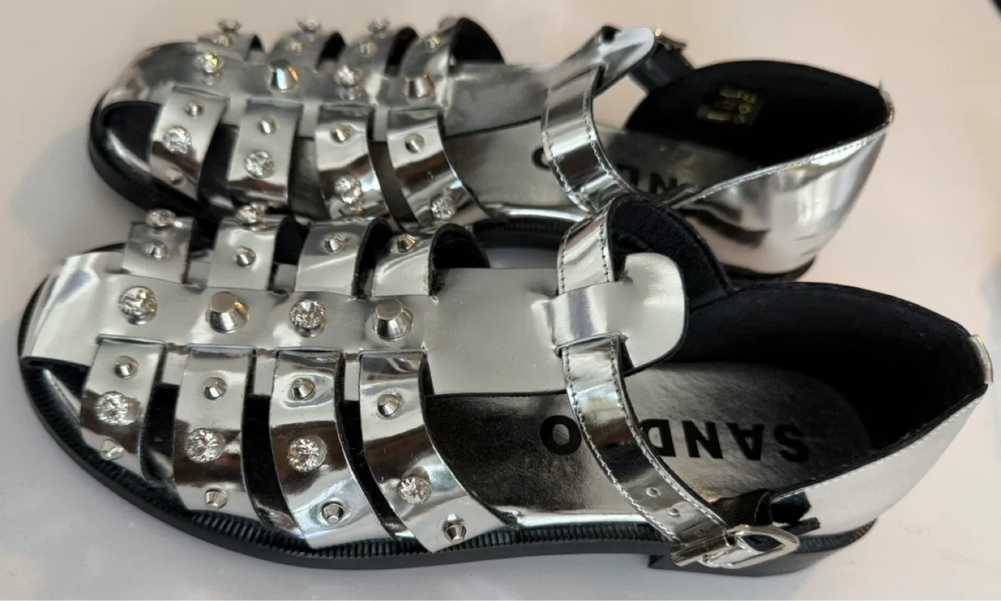 Sandro Silver Studded Gladiator Sandals - size 37 - photo 5