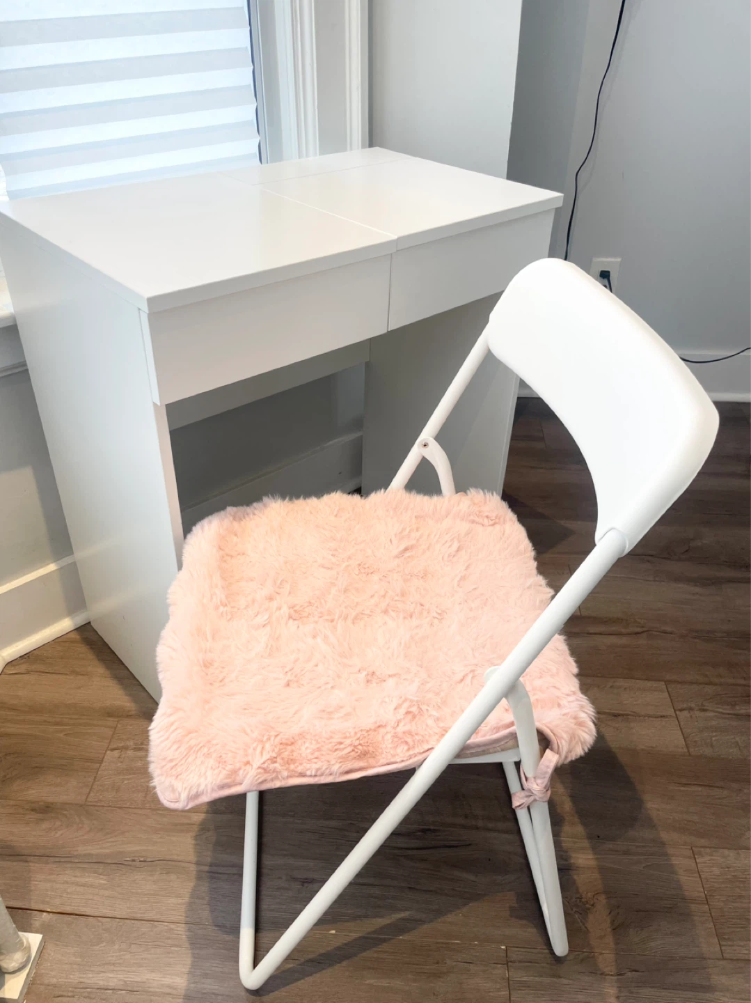 IKEA White Vanity Desk with Mirror and chair - photo 2