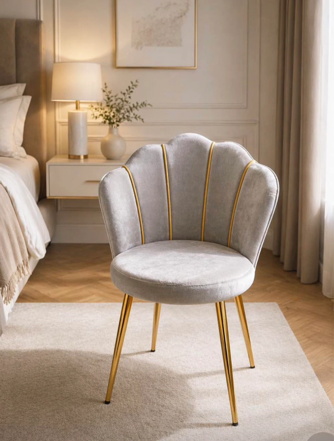 Grey Velvet Accent Chair with Gold Legs