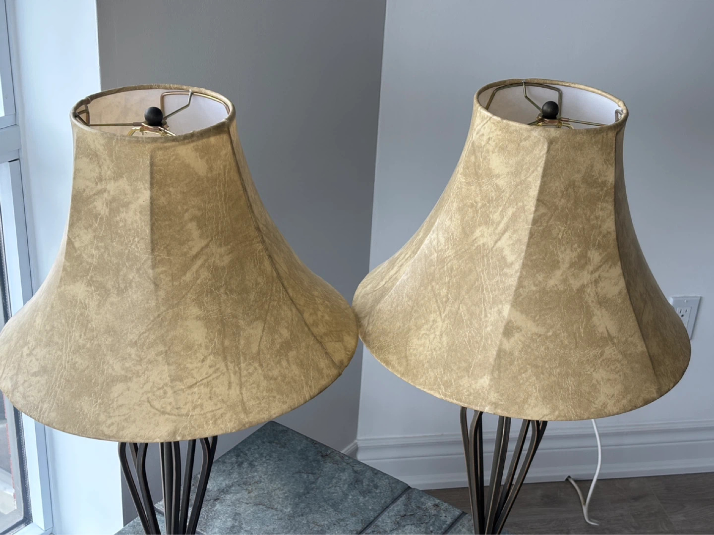 Two Elegant Table Lamps with Gold Fabric Shades - photo 2