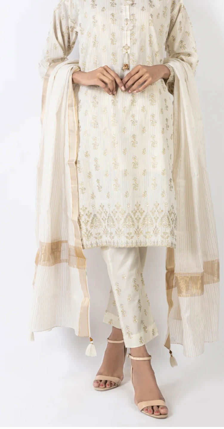 White Embroidered Kurta and Pants Set