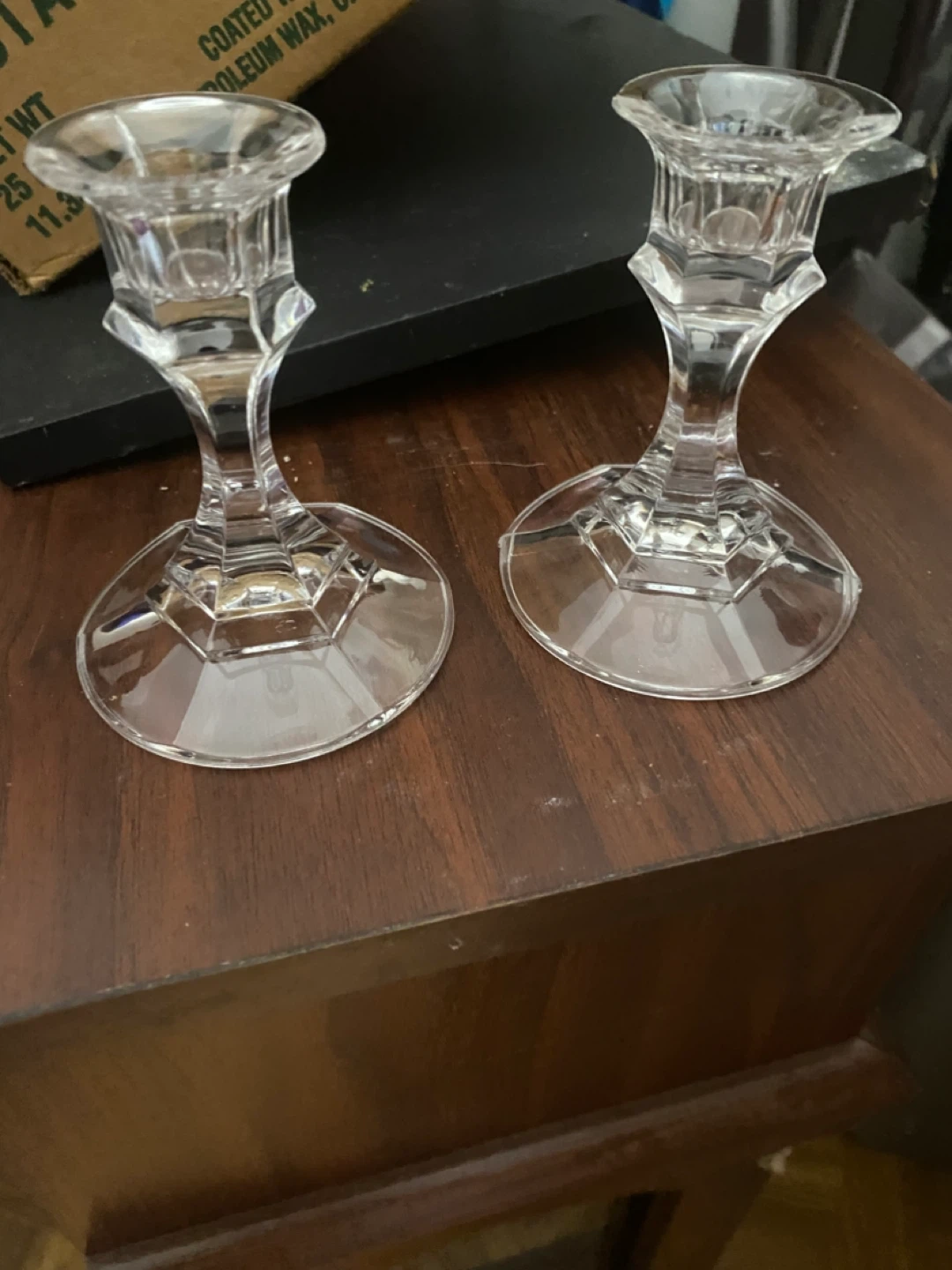 Clear Glass Candlestick Holders (Set of 2)