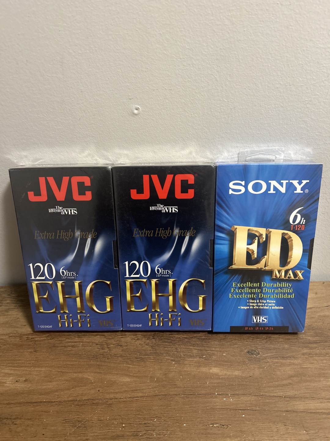 JVC EHG Hi-Fi VHS Tapes (2) & Sony ED MAX VHS Tape (1)