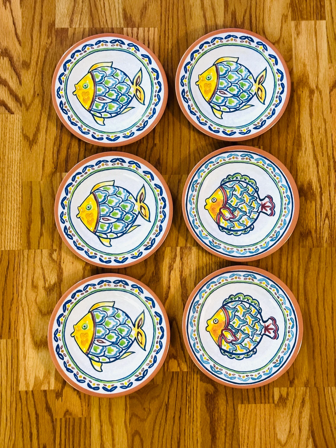 Set of 6 Salad Plates Fish Melamine