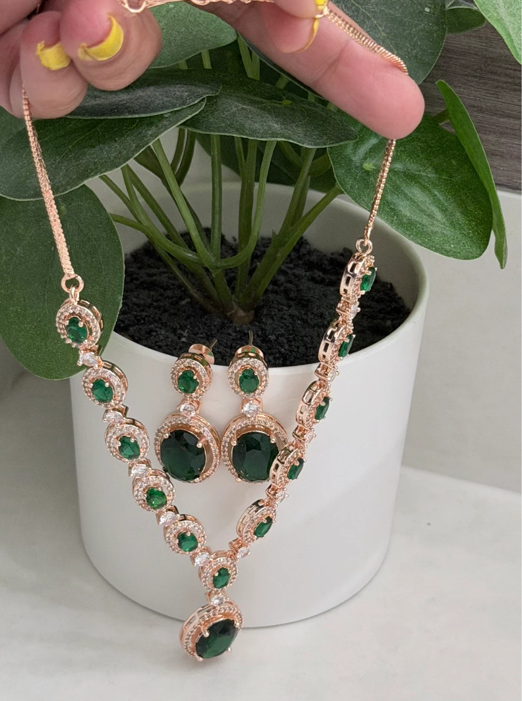 Emerald green american diamond set