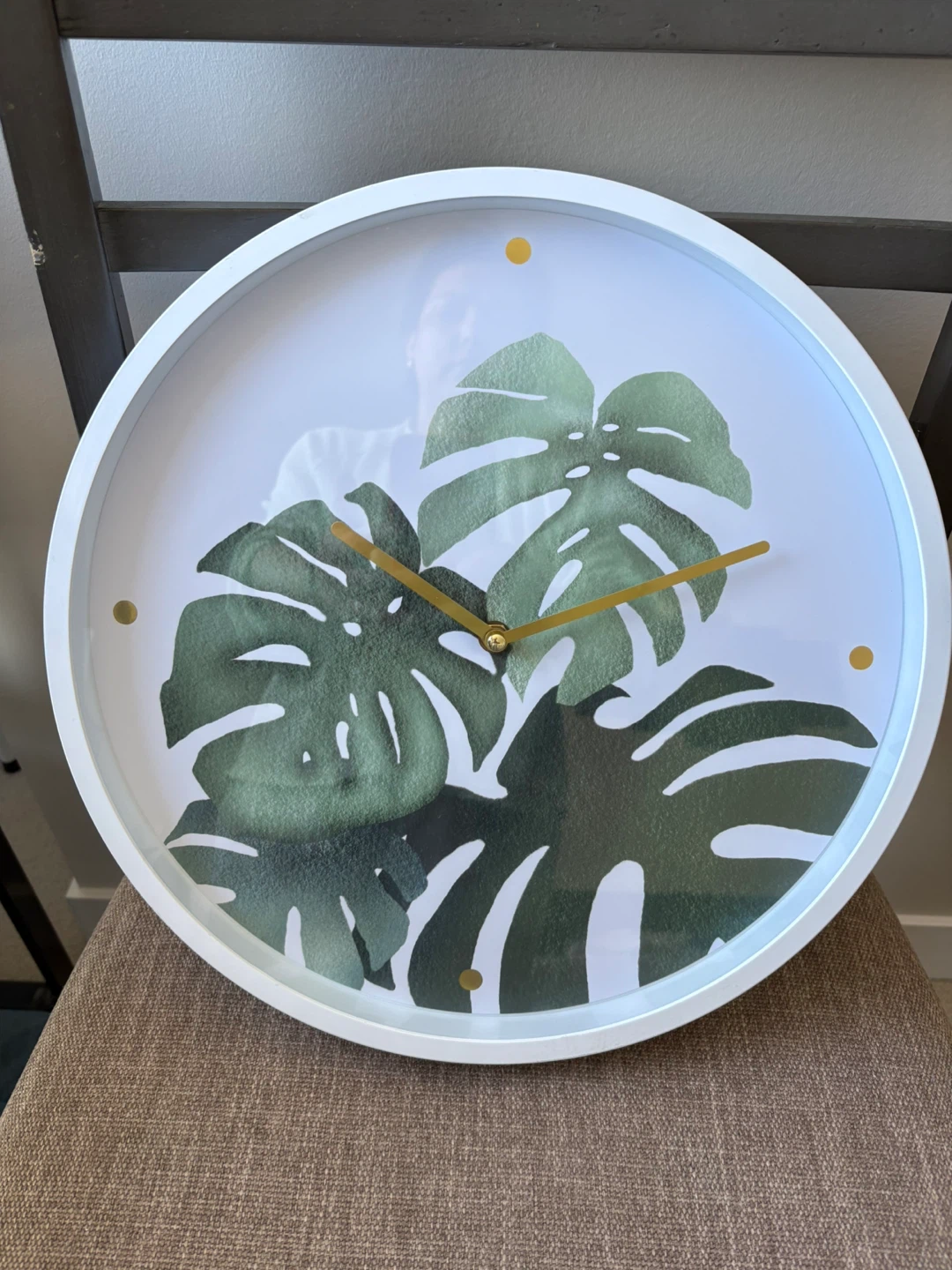 White Monstera Leaf Wall Clock