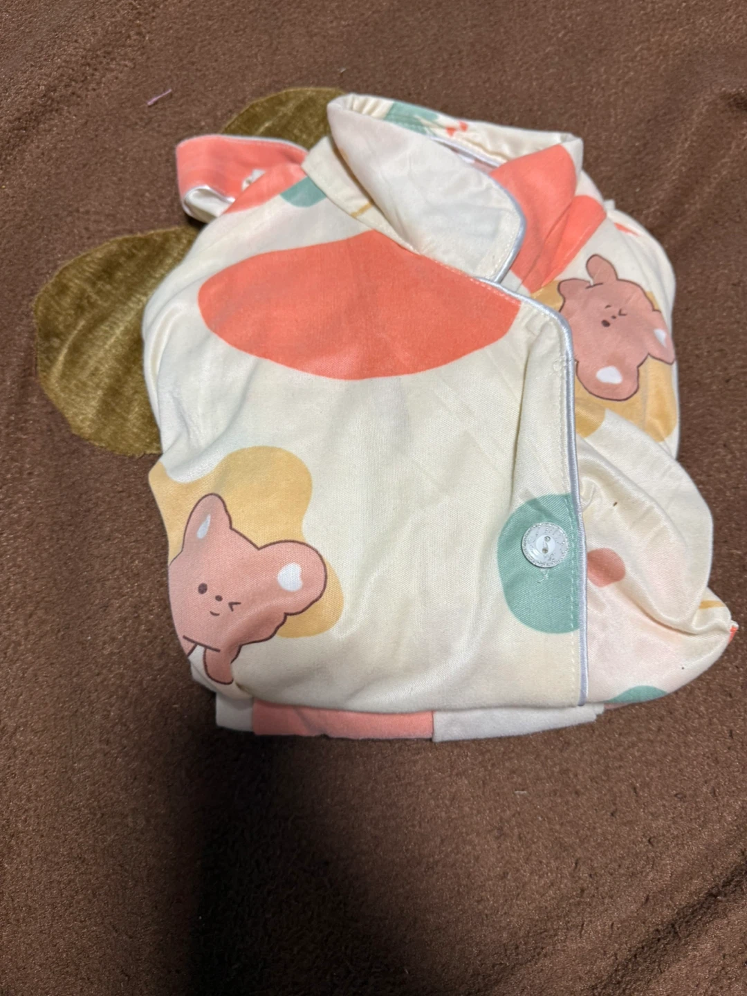 Cream Pajama Set with Cute Bear Print