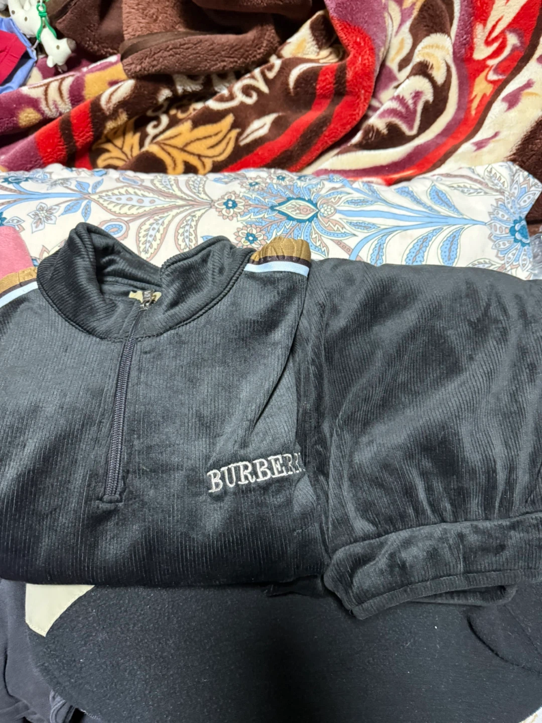 Burberry Velour Quarter Zip Pullover
