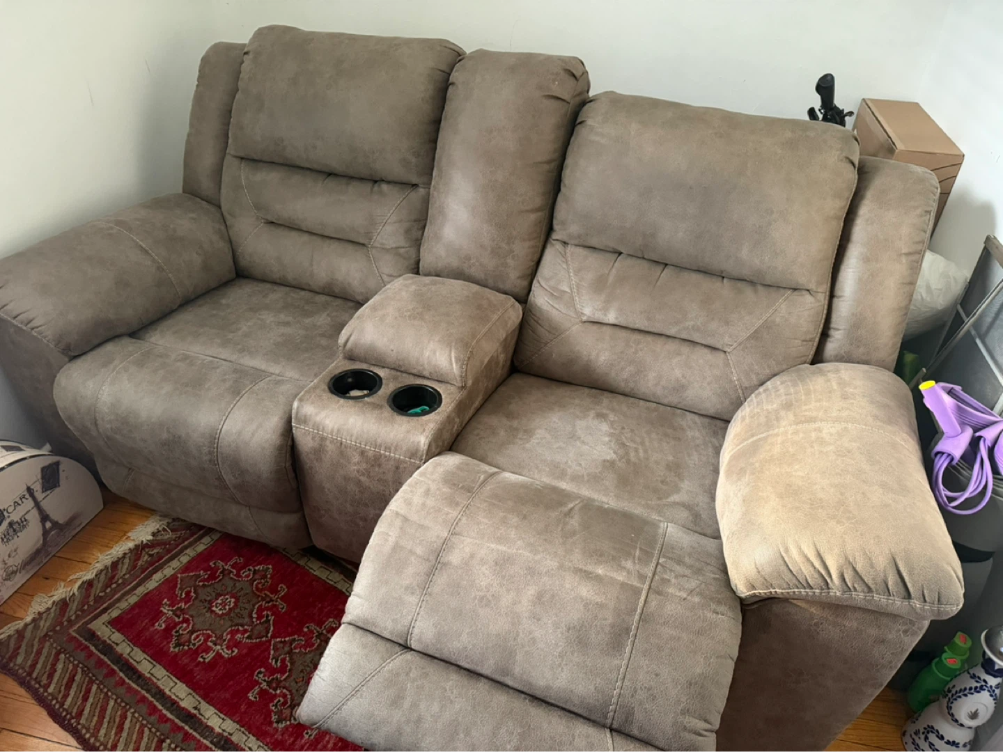 Brown Double Recliner with Cup Holders