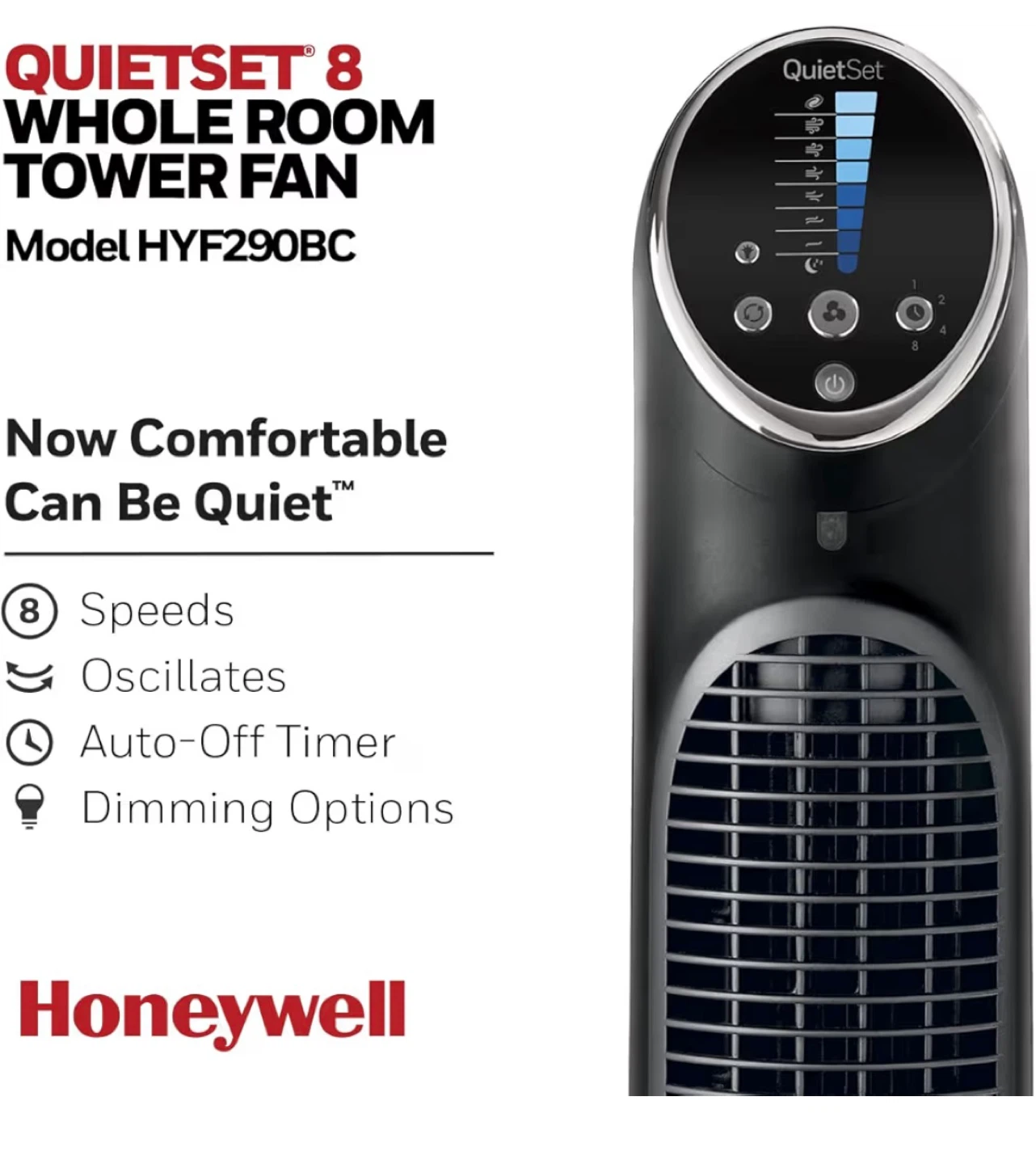 Honeywell QuietSet 8 Whole Room Tower Fan HYF290BC - Black - photo 5