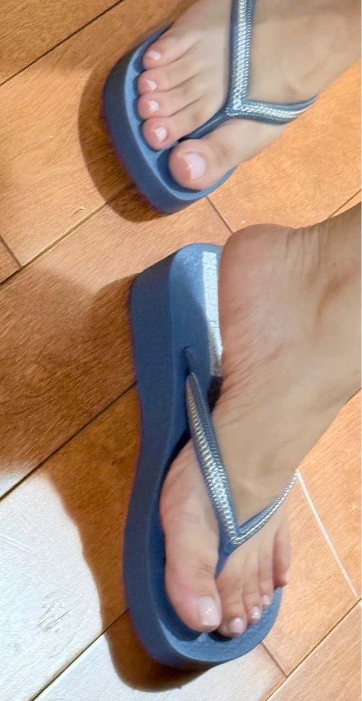 Blue Wedge Flip Flops with Rhinestone Straps - photo 3