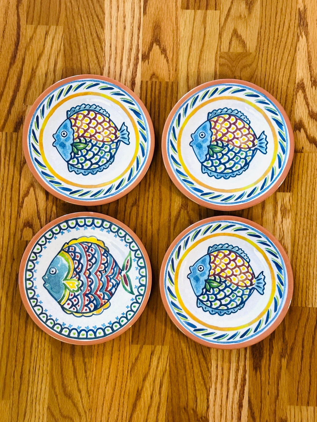 Set of 4 Salad Plates Fish Melamine