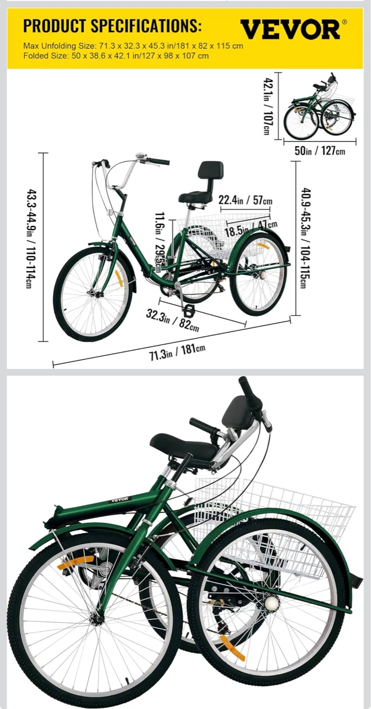 VEVOR 26" Adult Folding Tricycle - photo 2