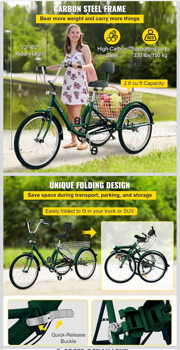 VEVOR 26" Adult Folding Tricycle - photo 4