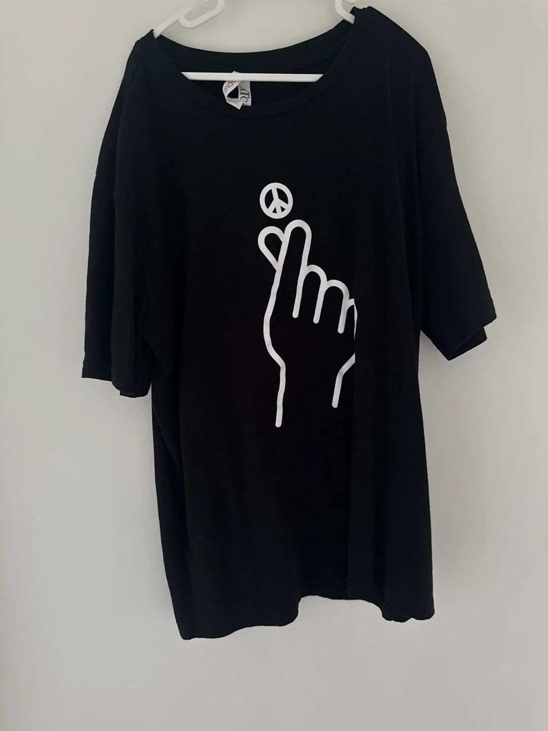 New Black T-Shirt with Peace Hand Gesture Graphic