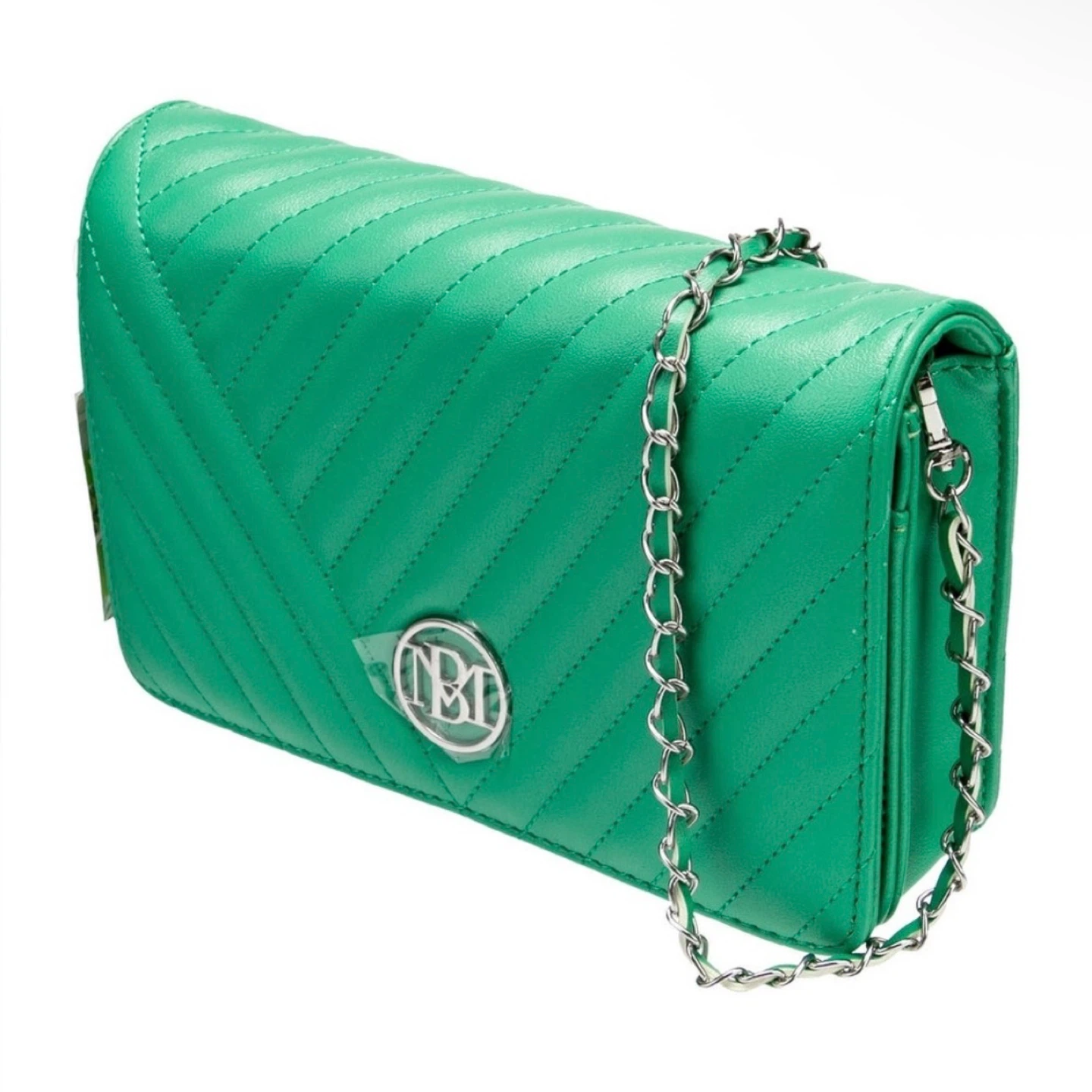 BADGLEY MISCHKA Green Crossbody w/ Round Silver Logo Chain Strap - photo 2