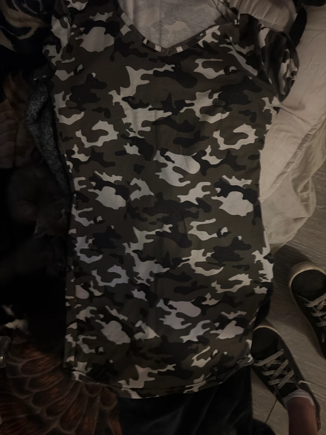 Camouflage Print V-Neck T-Shirt
