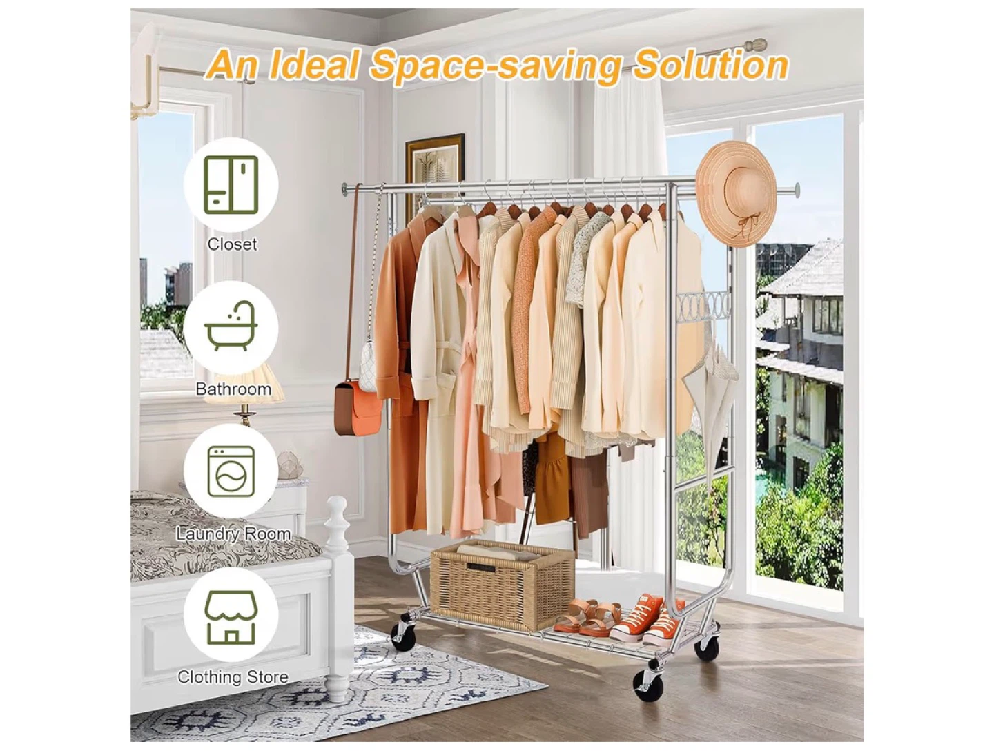 Collapsible Adjustable Double Clothing Rack on Wheels - photo 3