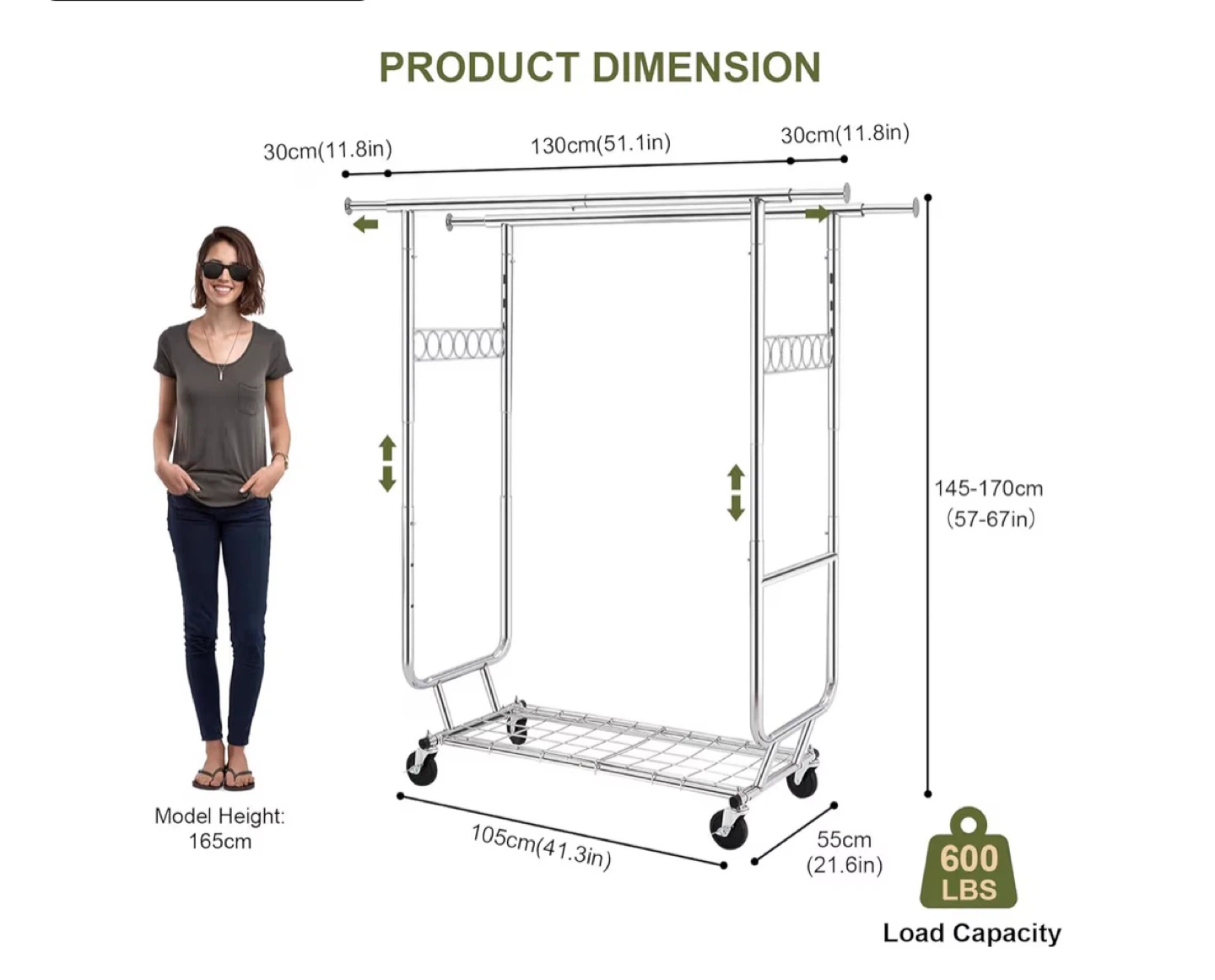Collapsible Adjustable Double Clothing Rack on Wheels - photo 2