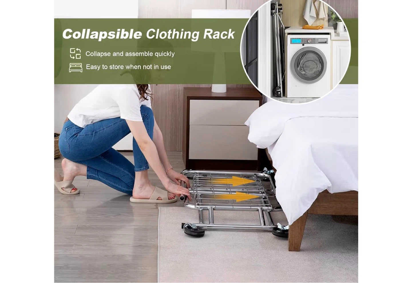 Collapsible Adjustable Double Clothing Rack on Wheels - photo 4