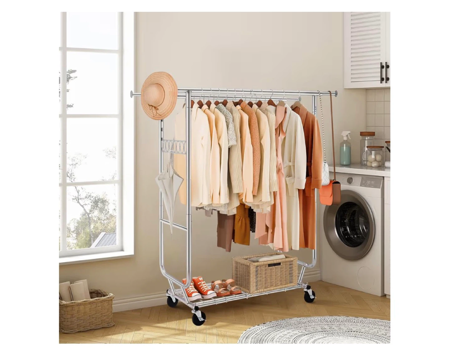 Collapsible Adjustable Double Clothing Rack on Wheels