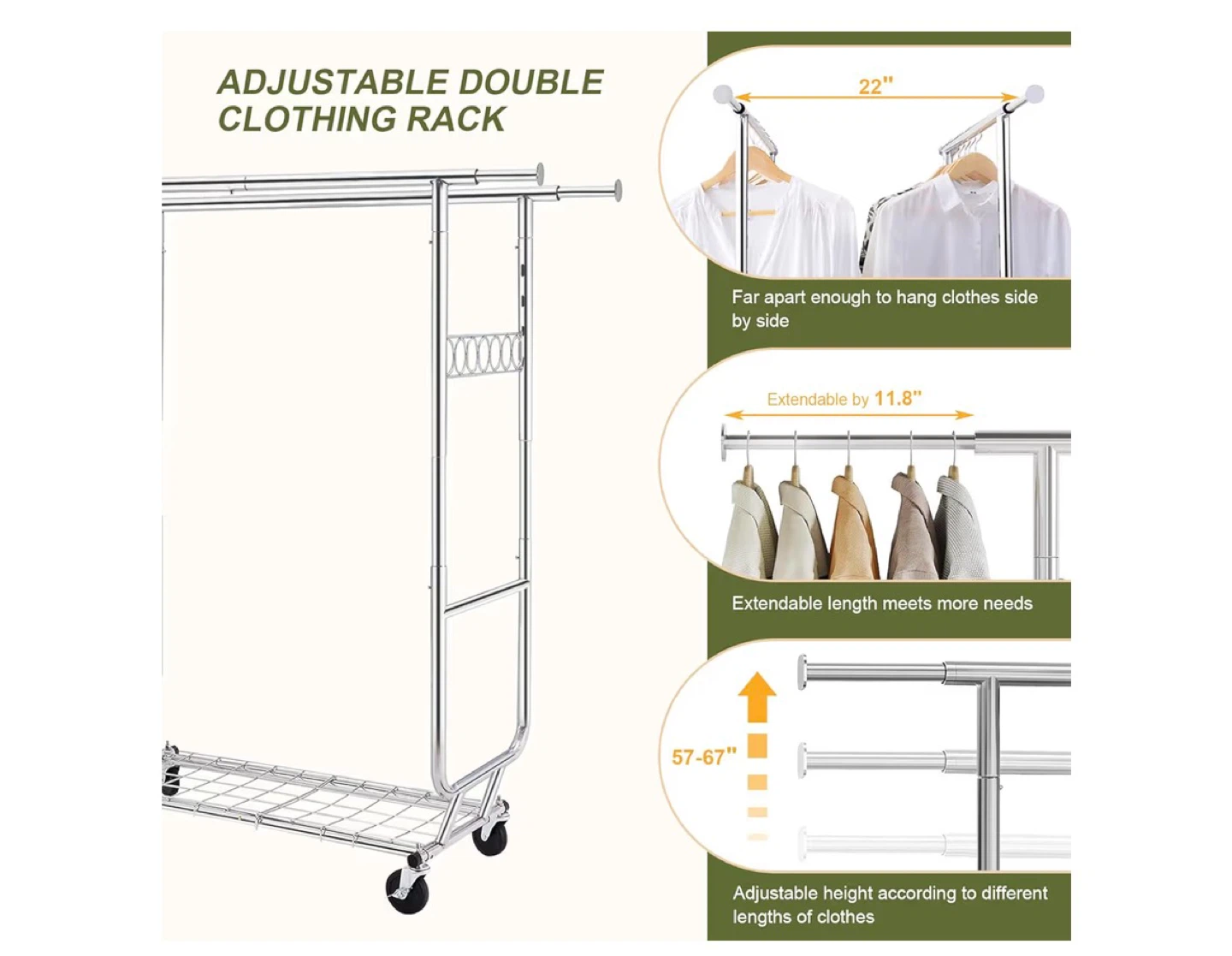 Collapsible Adjustable Double Clothing Rack on Wheels - photo 5
