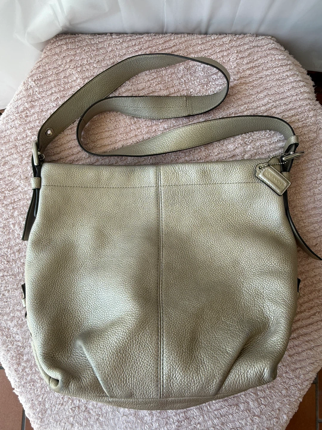 Coach Pebbled Leather Shoulder Bag in Olive Green