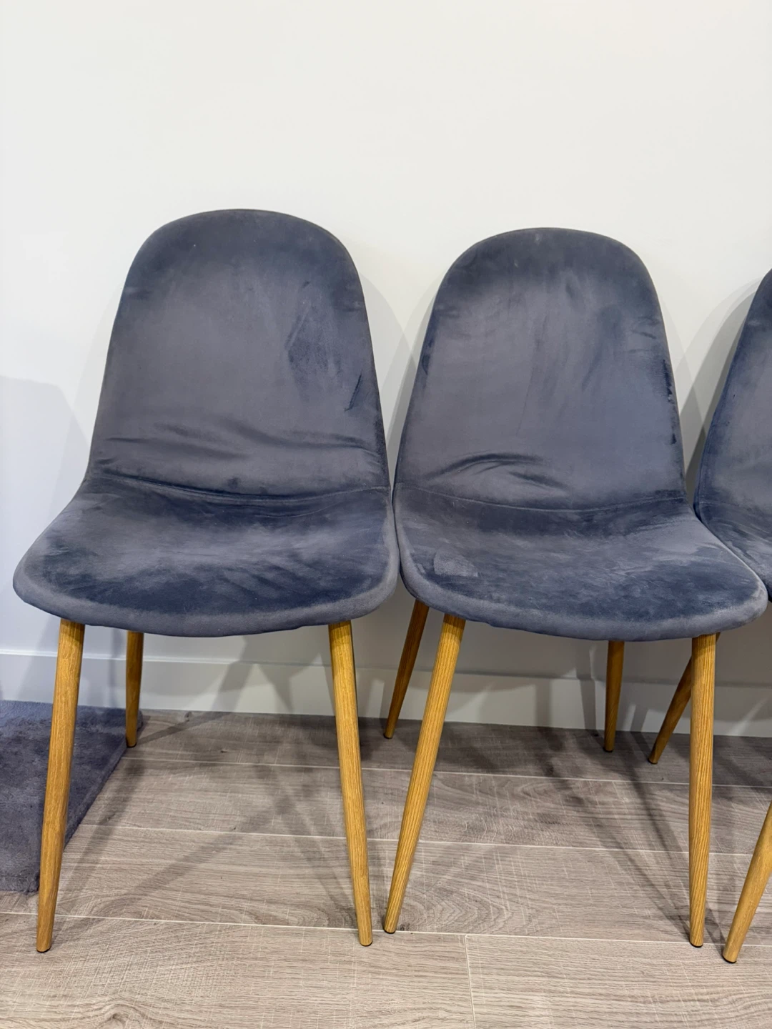 Set of 4 Grey Velvet Dining Chairs (with free ottoman) - photo 2
