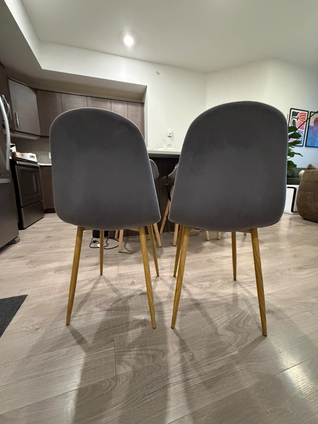 Set of 4 Grey Velvet Dining Chairs (with free ottoman) - photo 3