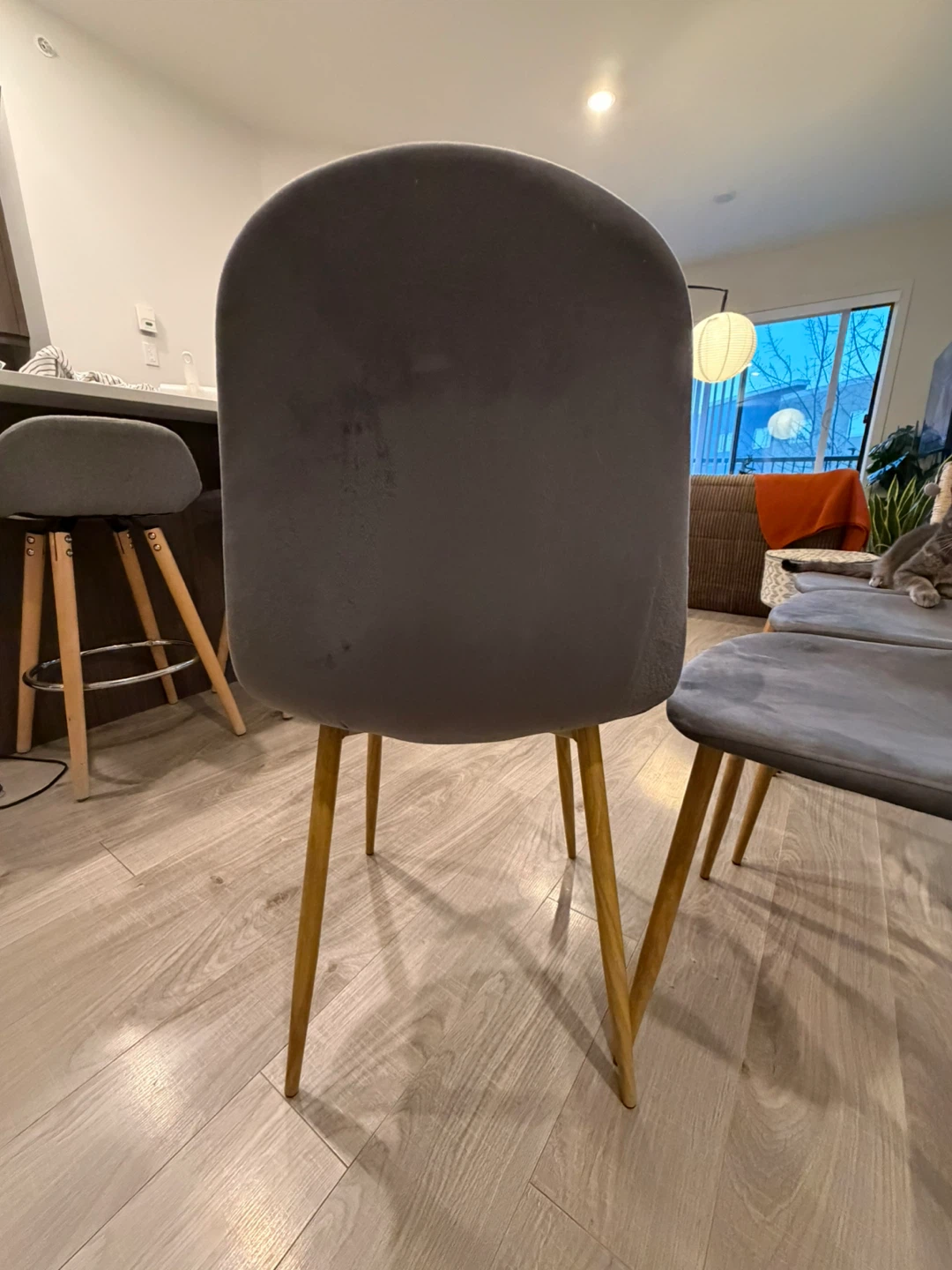 Set of 4 Grey Velvet Dining Chairs (with free ottoman) - photo 4