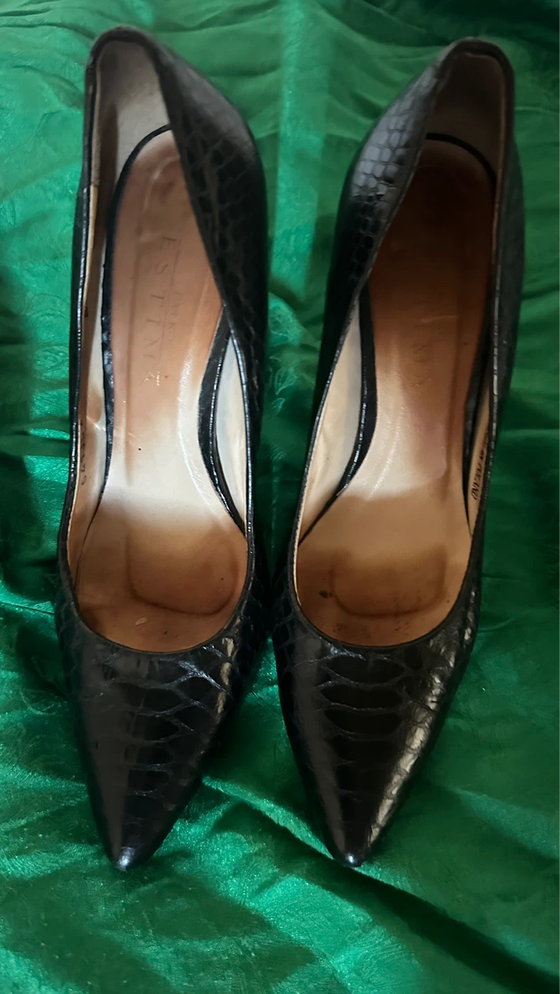 Black Snakeskin Pointed Toe Heels