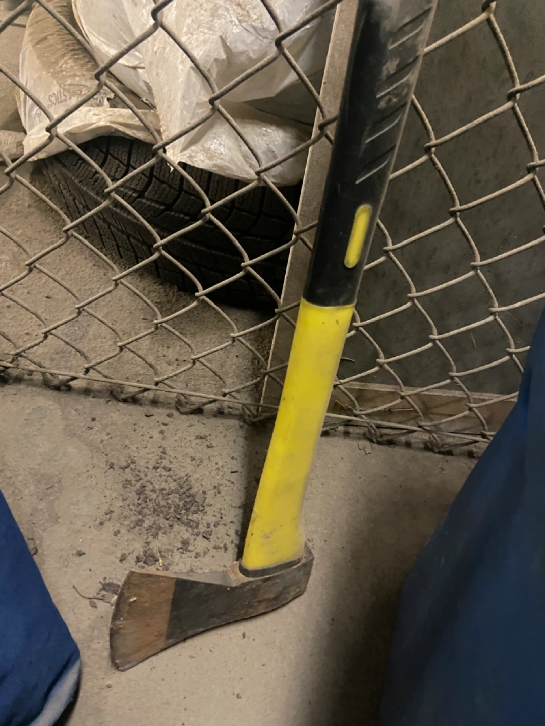 Axe with yellow and black handle