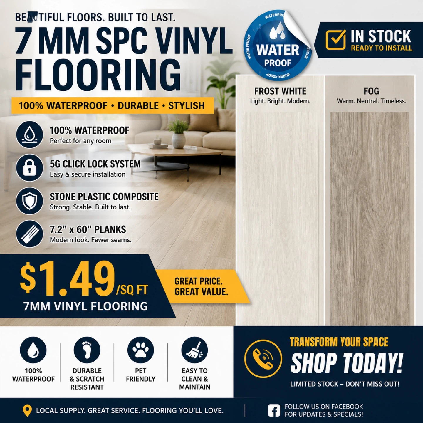 7mm Vinyl Flooring with Pad