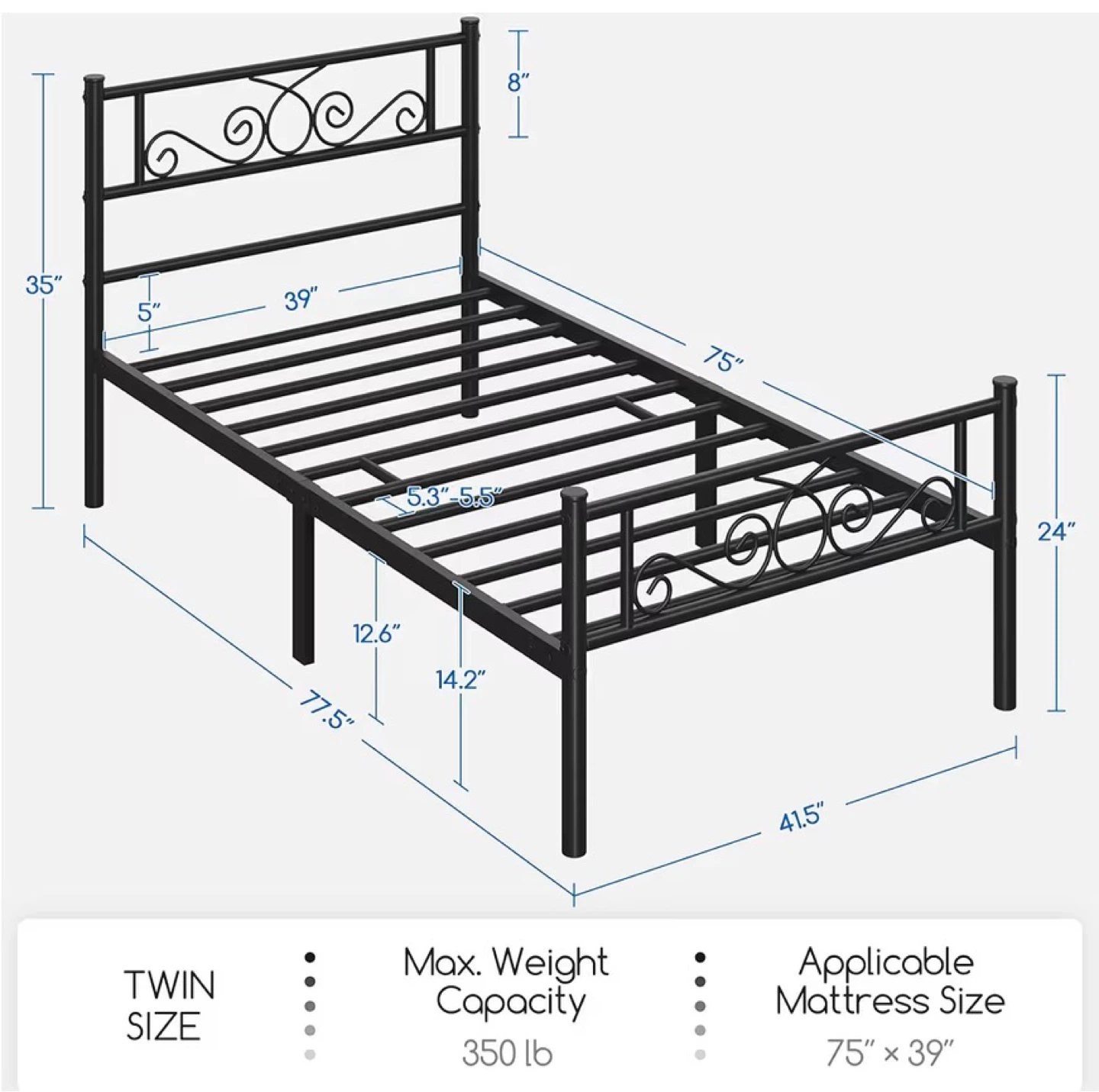 Twin Size Black Metal Bed Frame - photo 4
