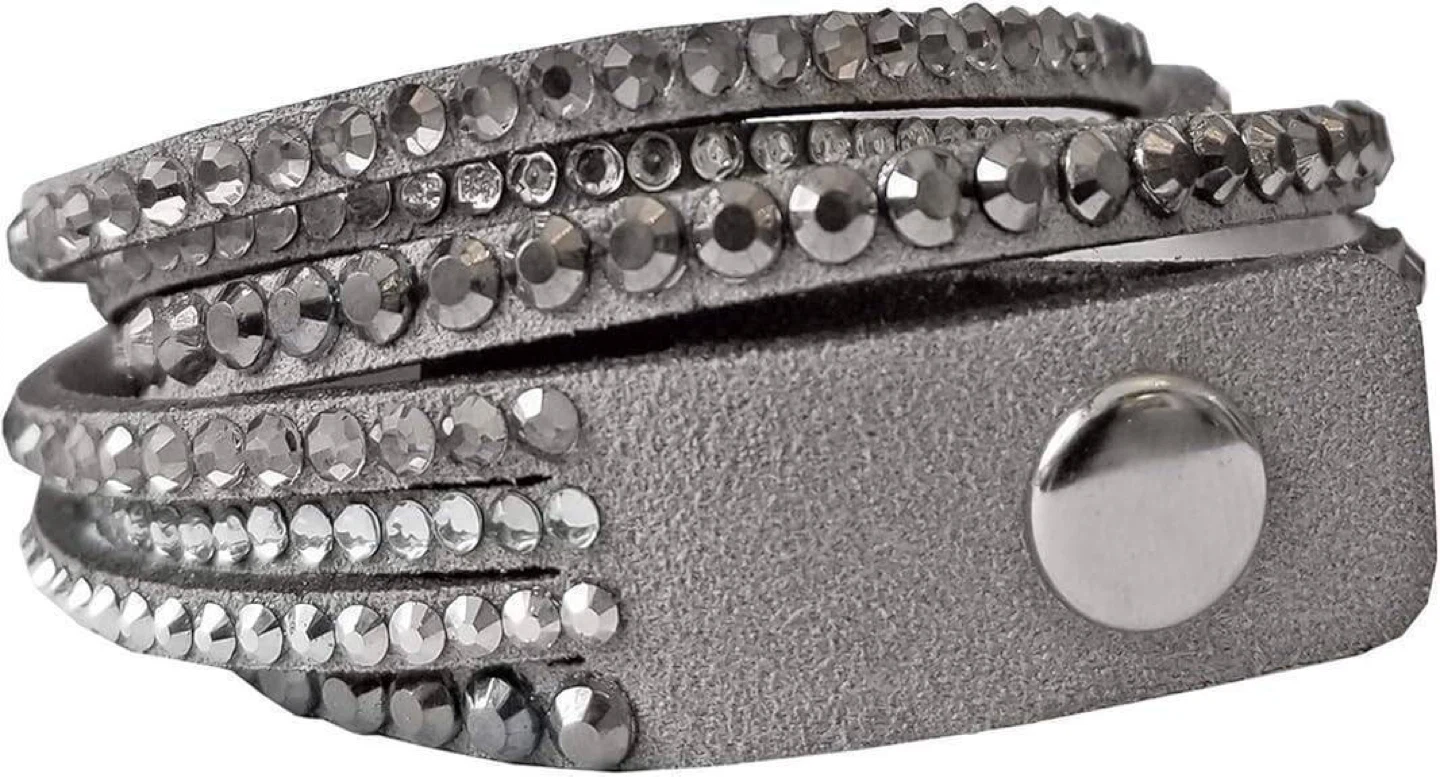 Grey Leather Wrap Bracelet with Crystals, Swarovski - photo 4