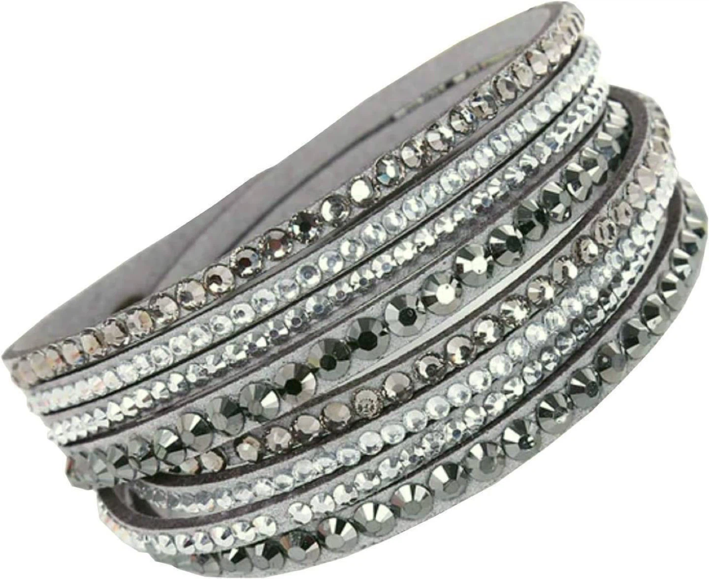 Grey Leather Wrap Bracelet with Crystals, Swarovski - photo 3